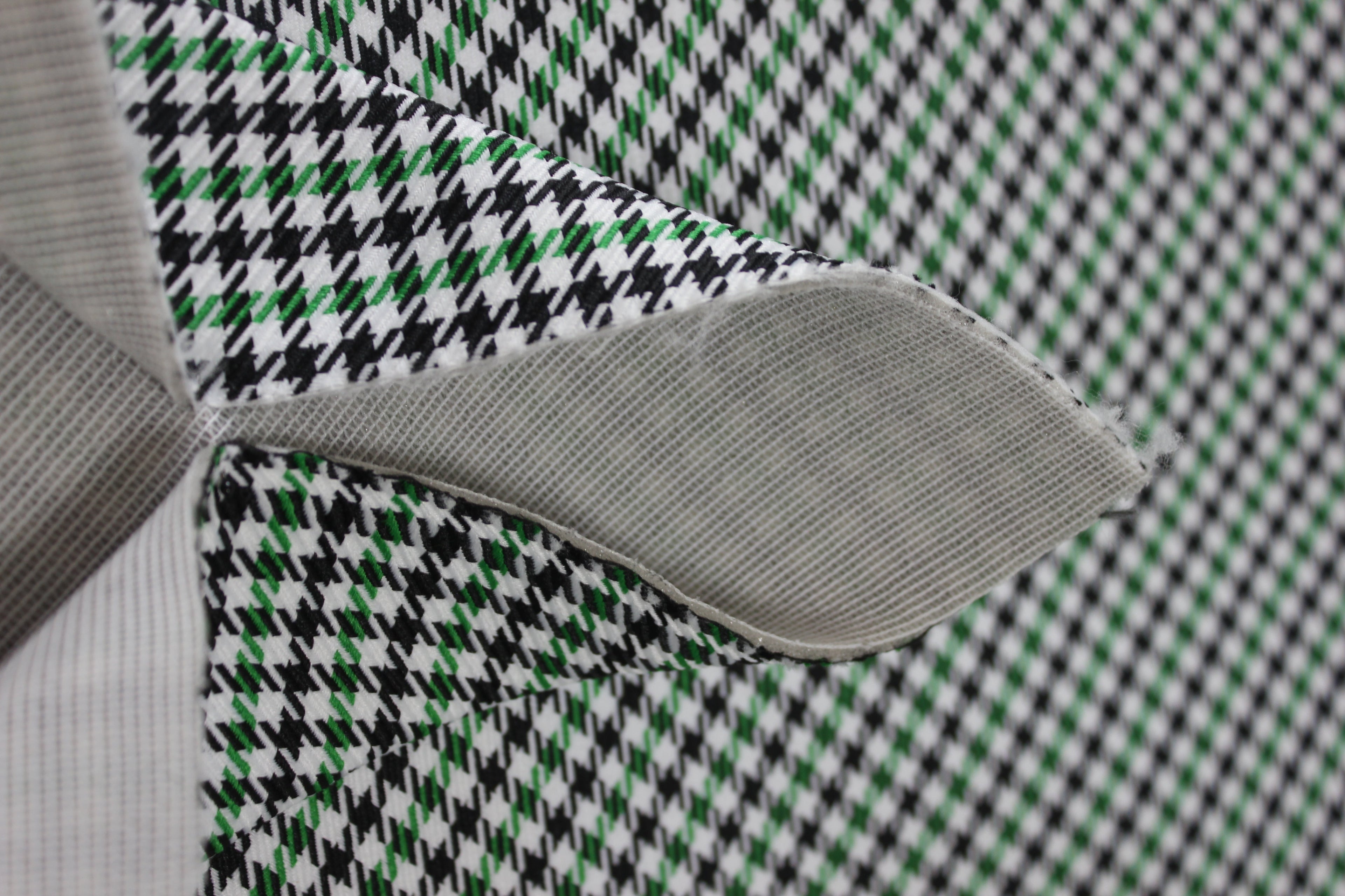Pepita Houndstooth Car Seat Upholstery Fabric Porsche - Green Black White- BMW Seat, Interior, Automobile, Door Headliner 4mm Foam Backed Restoration 150CM 55"
