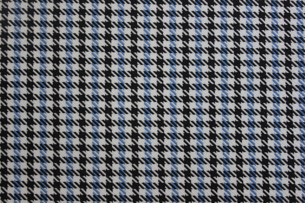 Tecido Pepita Houndstooth para Estofos de Bancos Automóveis Porsche - Azul Claro, Preto e Branco - BMW - Revestimento de Bancos, Interior, Automóveis, Forro de Portas e Teto - 4mm com Base de Espuma - Restauro - 150cm (55")