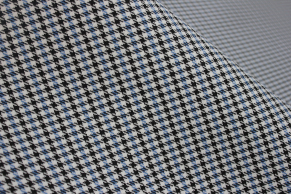 Tecido Pepita Houndstooth para Estofos de Bancos Automóveis Porsche - Azul Claro, Preto e Branco - BMW - Revestimento de Bancos, Interior, Automóveis, Forro de Portas e Teto - 4mm com Base de Espuma - Restauro - 150cm (55")