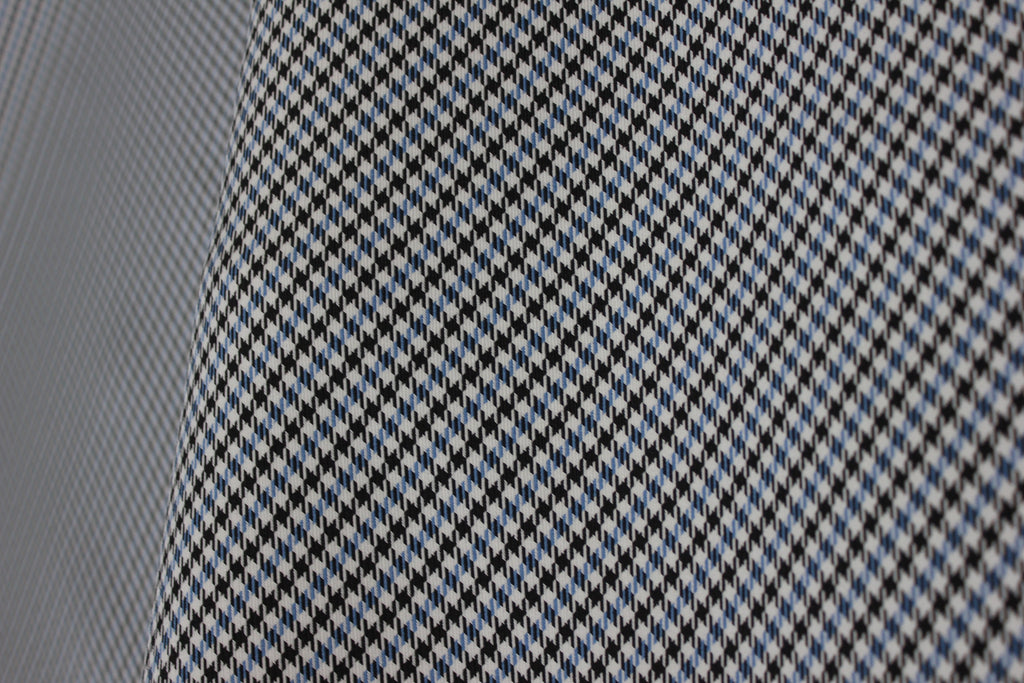 Tecido Pepita Houndstooth para Estofos de Bancos Automóveis Porsche - Azul Claro, Preto e Branco - BMW - Revestimento de Bancos, Interior, Automóveis, Forro de Portas e Teto - 4mm com Base de Espuma - Restauro - 150cm (55")