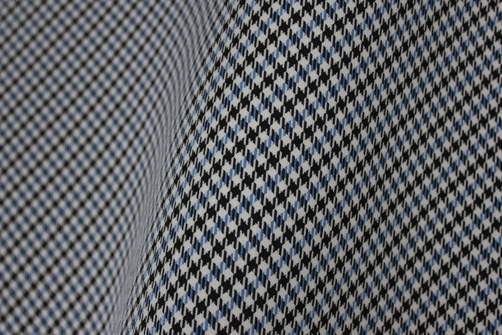 Tecido Pepita Houndstooth para Estofos de Bancos Automóveis Porsche - Azul Claro, Preto e Branco - BMW - Revestimento de Bancos, Interior, Automóveis, Forro de Portas e Teto - 4mm com Base de Espuma - Restauro - 150cm (55")