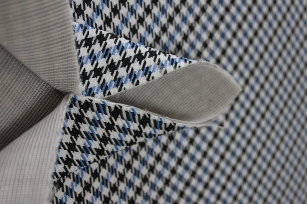 Tecido Pepita Houndstooth para Estofos de Bancos Automóveis Porsche - Azul Claro, Preto e Branco - BMW - Revestimento de Bancos, Interior, Automóveis, Forro de Portas e Teto - 4mm com Base de Espuma - Restauro - 150cm (55")