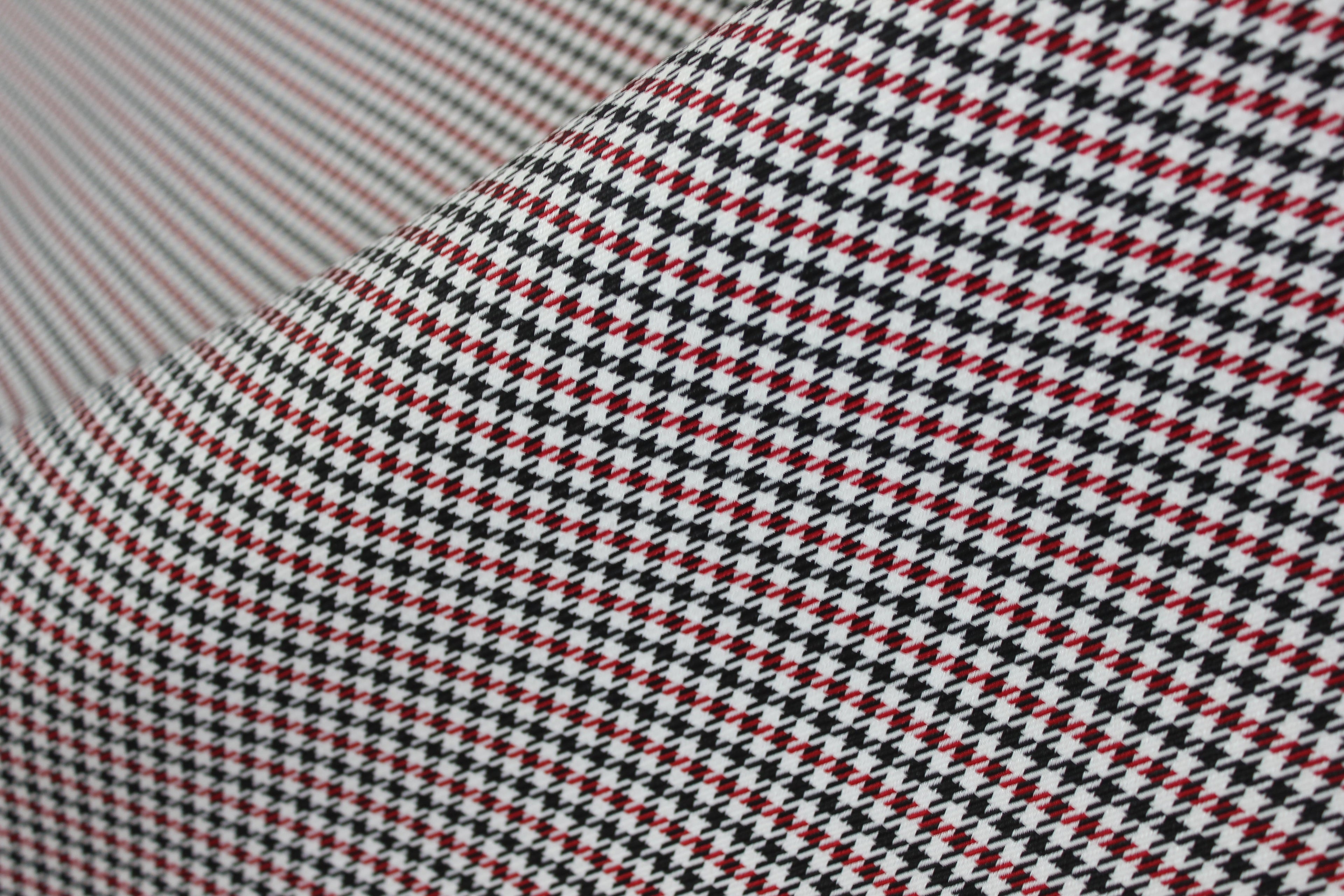 Pepita Houndstooth Car Seat Upholstery Fabric Porsche - Red Black White- BMW Seat, Interior, Automobile, Door Headliner 4mm Foam Backed Restoration 150CM 55"