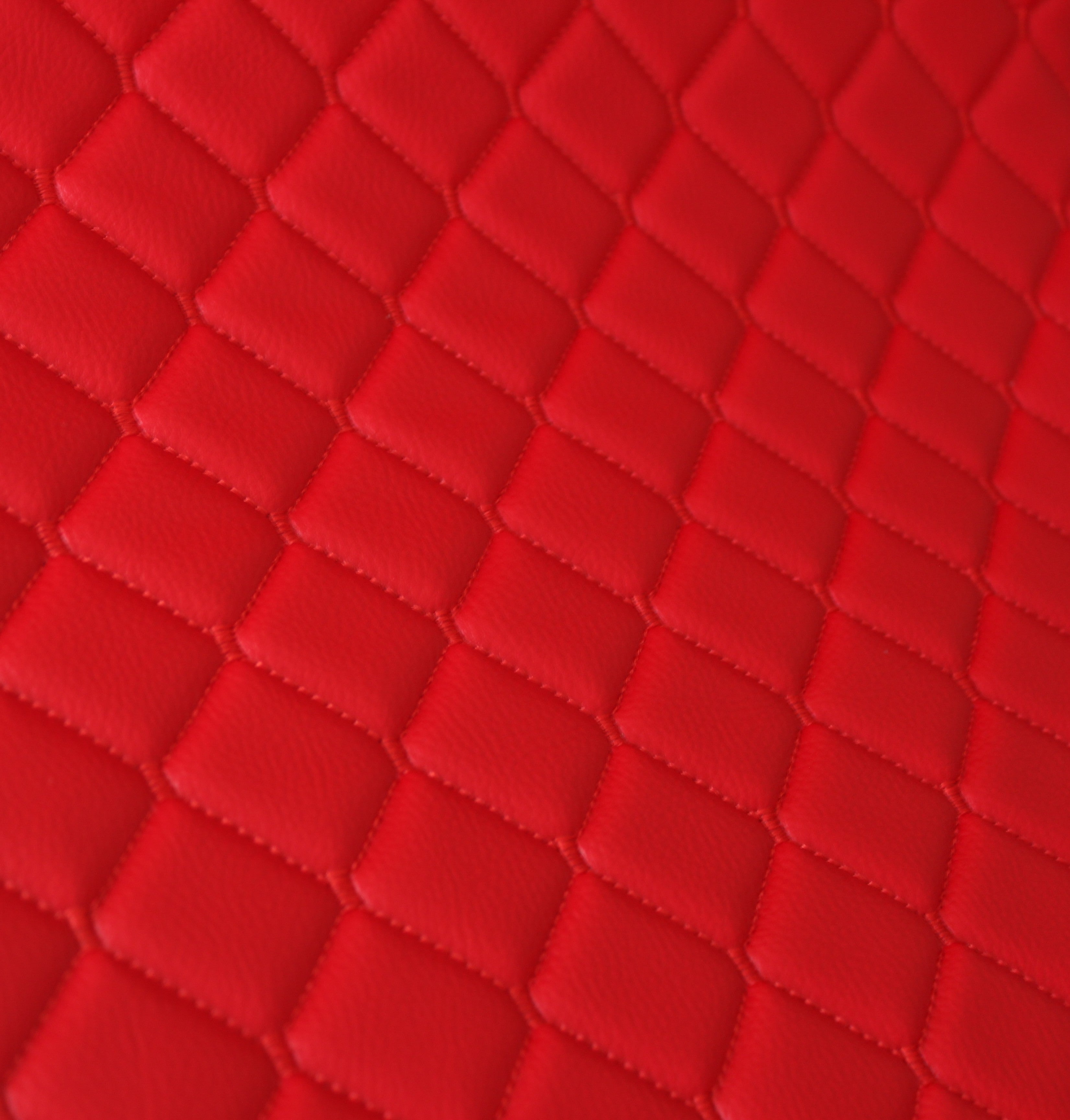 Red Quilted Red Vinyl Faux Leather Car Upholstery Fabric | 2"x2" 5x5cm Diamond Stitch with 5mm Foam | 140cm Wide | Automotive Projects