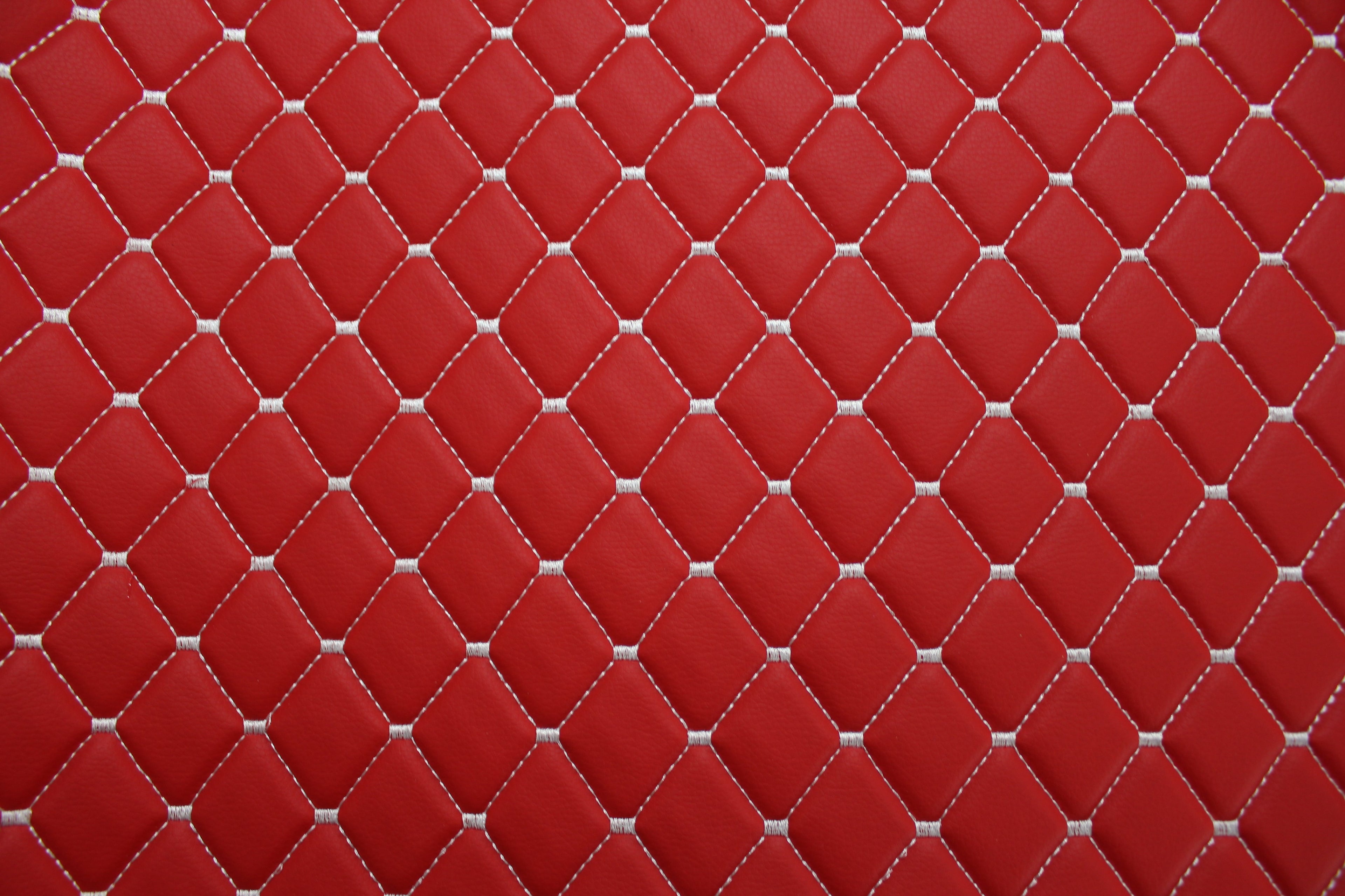 Red White Quilted Vinyl Faux Leather Car Upholstery Fabric | 2"x2" 5x5cm Diamond Stitch with 5mm Foam Backing | 140cm Wide | Automotive Projects