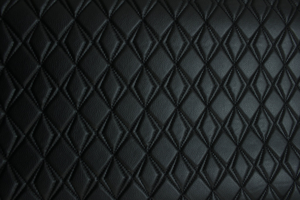 Black Upholstery Synthetic Double Diamond Black Stitched Leather & Foam Backing - Perfect for DIY Projects |Car Seats | Door ,Interior, Headline |140cm Width