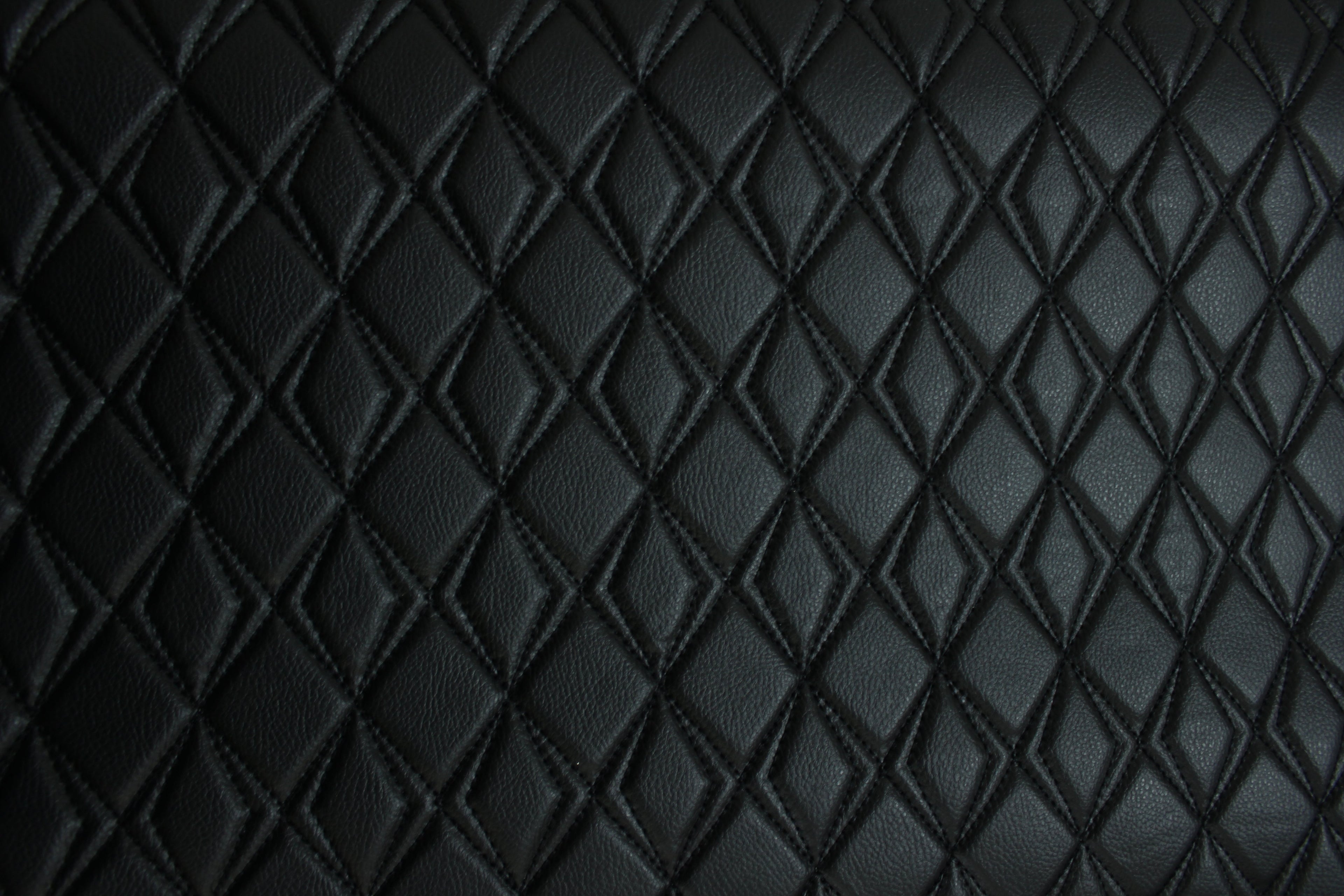 Black Upholstery Synthetic Double Diamond Black Stitched Leather & Foam Backing - Perfect for DIY Projects |Car Seats | Door ,Interior, Headline |140cm Width