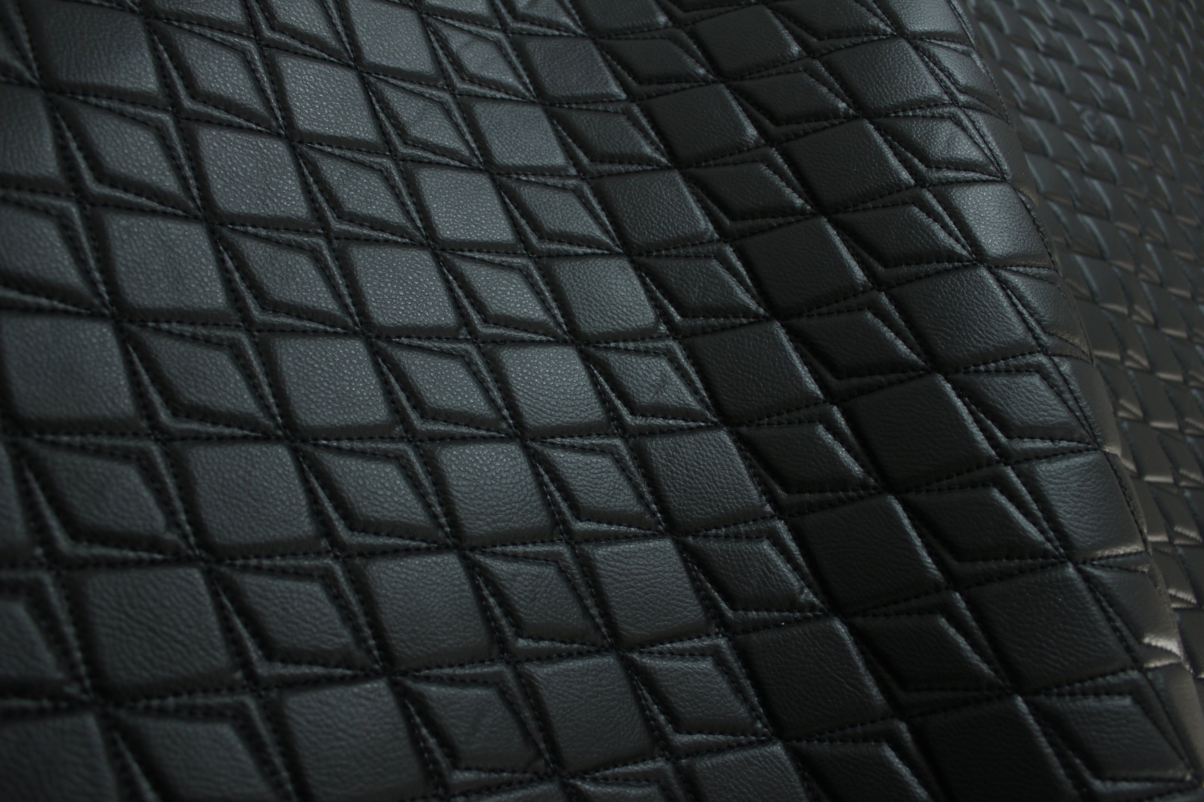 Black Upholstery Synthetic Double Diamond Black Stitched Leather & Foam Backing - Perfect for DIY Projects |Car Seats | Door ,Interior, Headline |140cm Width