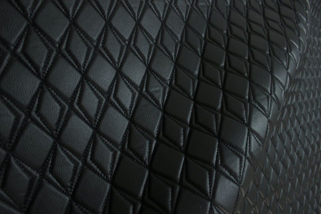 Black Upholstery Synthetic Double Diamond Black Stitched Leather & Foam Backing - Perfect for DIY Projects |Car Seats | Door ,Interior, Headline |140cm Width