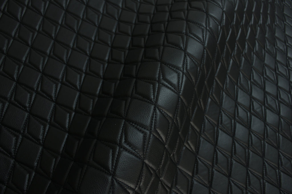 Black Upholstery Synthetic Double Diamond Black Stitched Leather & Foam Backing - Perfect for DIY Projects |Car Seats | Door ,Interior, Headline |140cm Width
