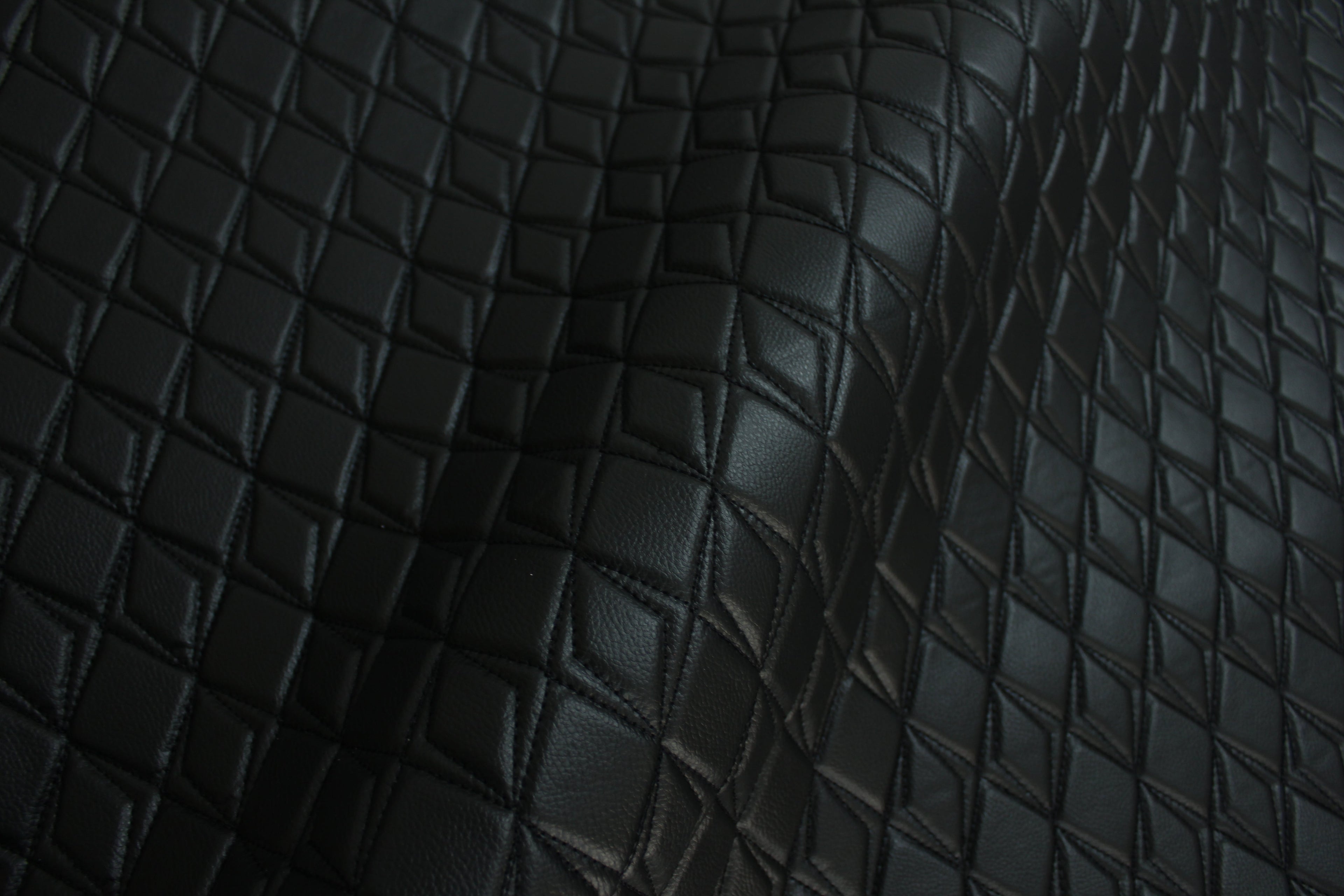 Black Upholstery Synthetic Double Diamond Black Stitched Leather & Foam Backing - Perfect for DIY Projects |Car Seats | Door ,Interior, Headline |140cm Width