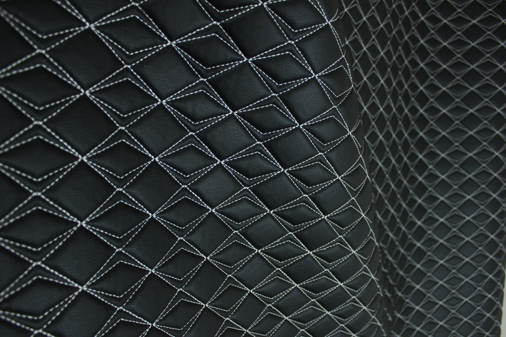 Black Leather Upholstery White Stitched Synthetic Butterfly & Foam Backing - Perfect for DIY Projects |Car Seats | Door ,Interior, Headline |140cm Width