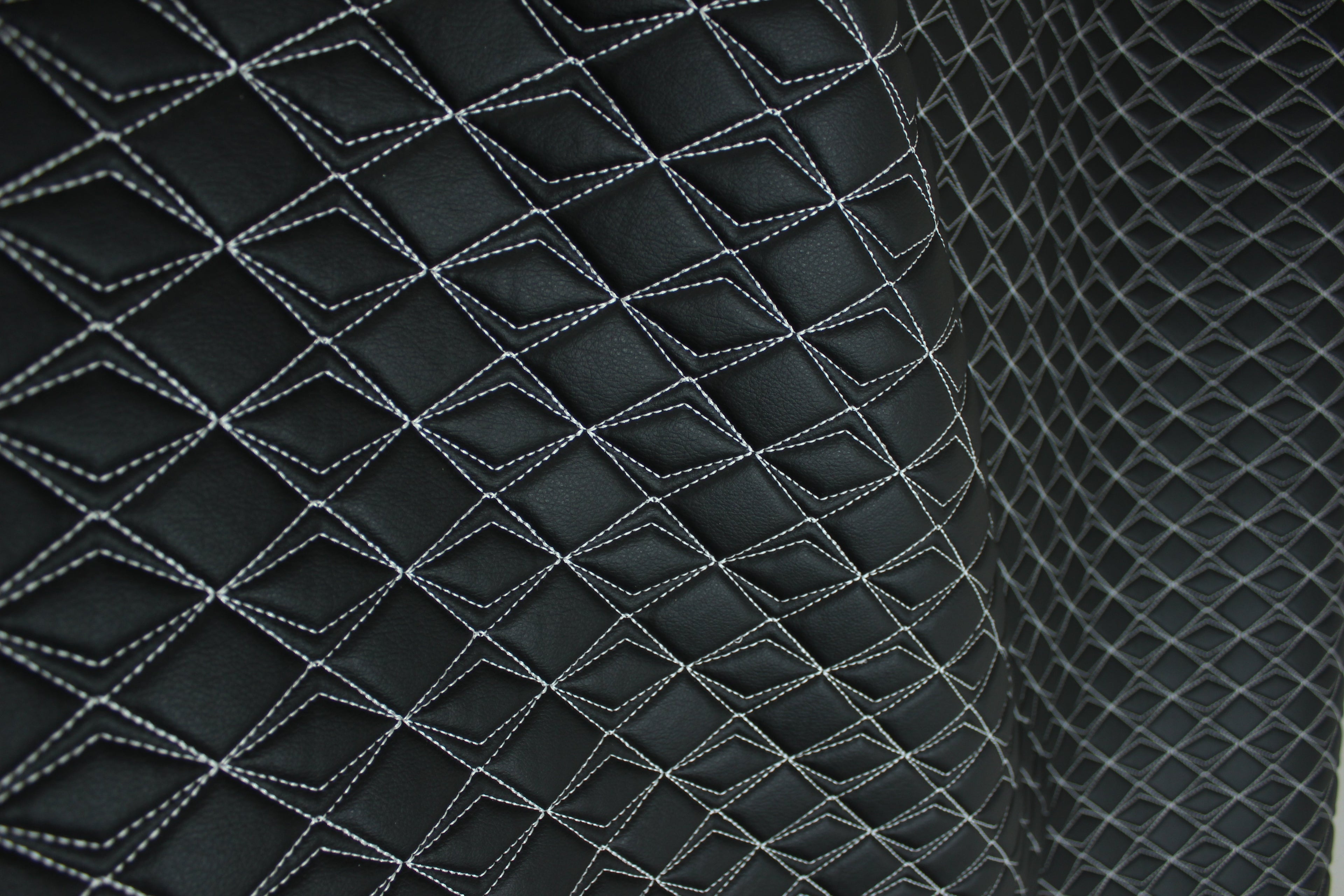 Black Leather Upholstery White Stitched Synthetic Butterfly & Foam Backing - Perfect for DIY Projects |Car Seats | Door ,Interior, Headline |140cm Width