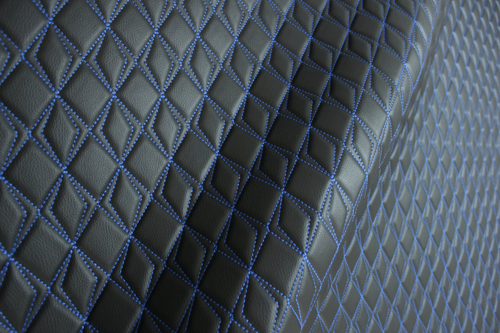 Blue Upholstery Synthetic Butterfly Stitched Leather & Foam Backing - Perfect for DIY Projects |Car Seats | Door ,Interior, Headline |140cm Width