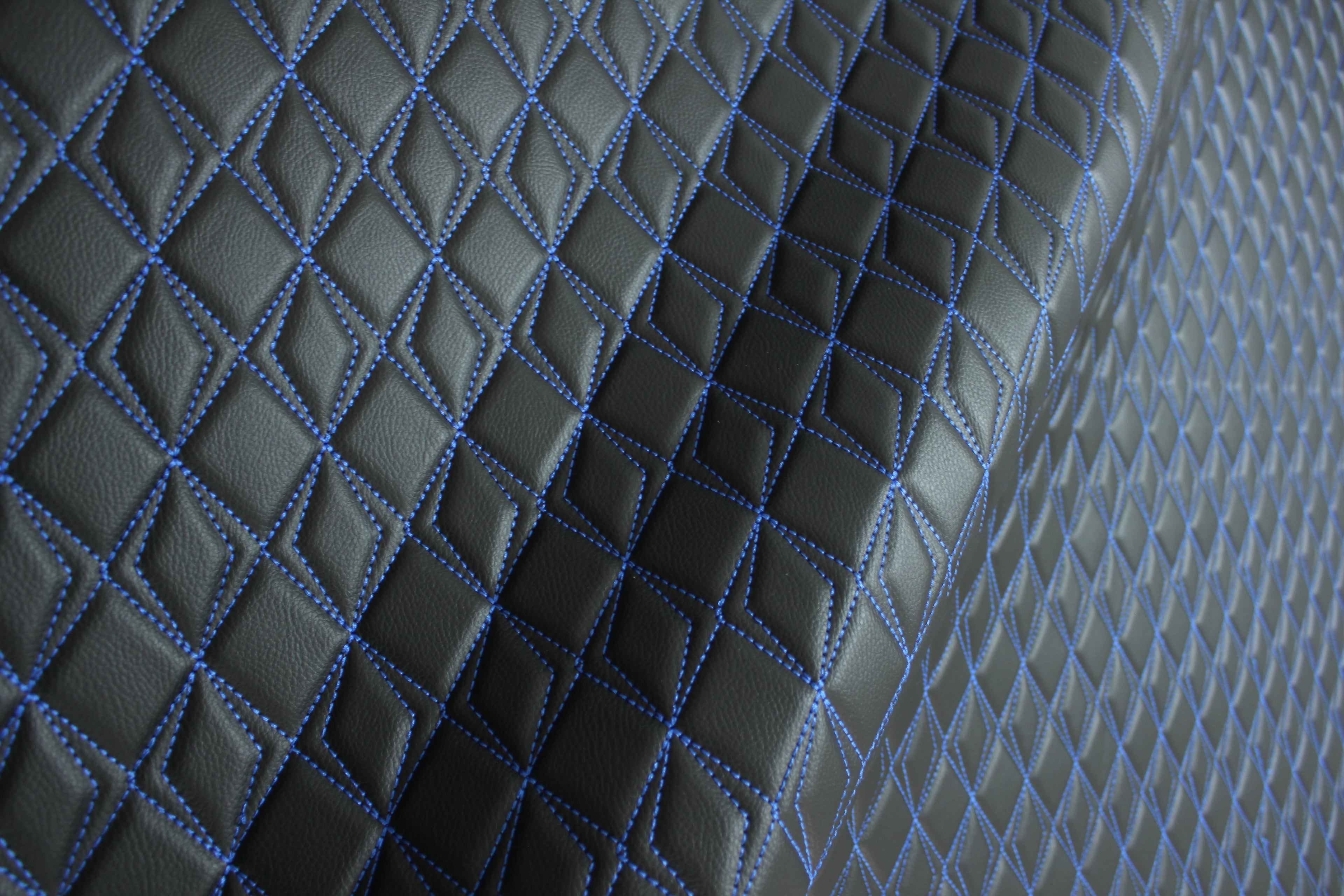 Blue Upholstery Synthetic Butterfly Stitched Leather & Foam Backing - Perfect for DIY Projects |Car Seats | Door ,Interior, Headline |140cm Width