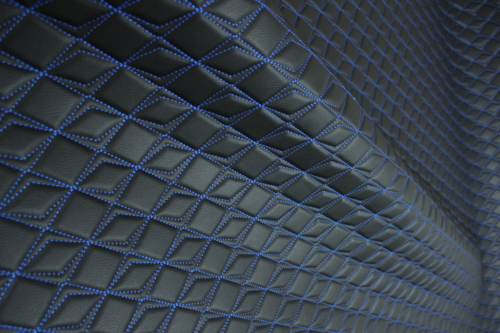 Blue Upholstery Synthetic Butterfly Stitched Leather & Foam Backing - Perfect for DIY Projects |Car Seats | Door ,Interior, Headline |140cm Width