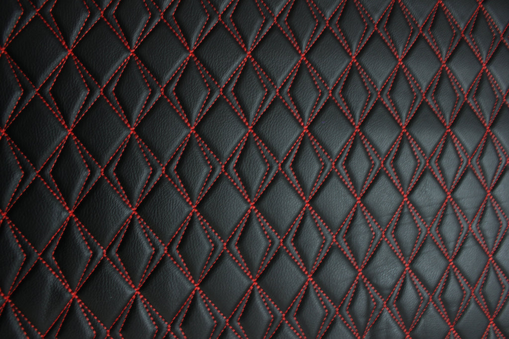 Red Upholstery Synthetic Butterfly Stitched Leather & Foam Backing - Perfect for DIY Projects |Car Seats | Door ,Interior, Headline |140cm Width