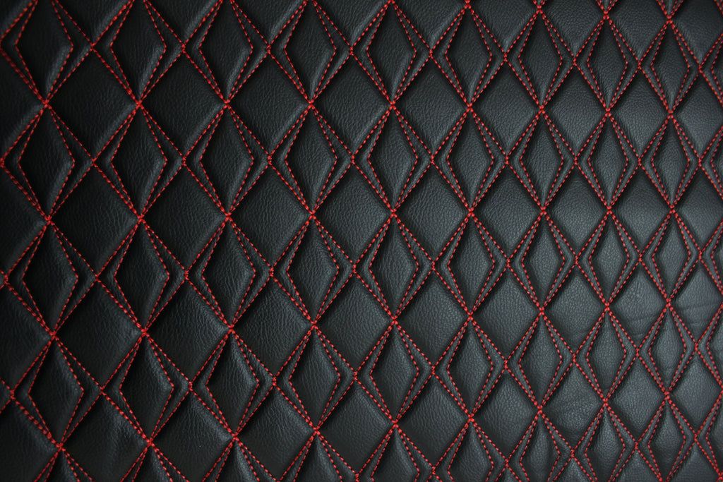 Red Upholstery Synthetic Butterfly Stitched Leather & Foam Backing - Perfect for DIY Projects |Car Seats | Door ,Interior, Headline |140cm Width