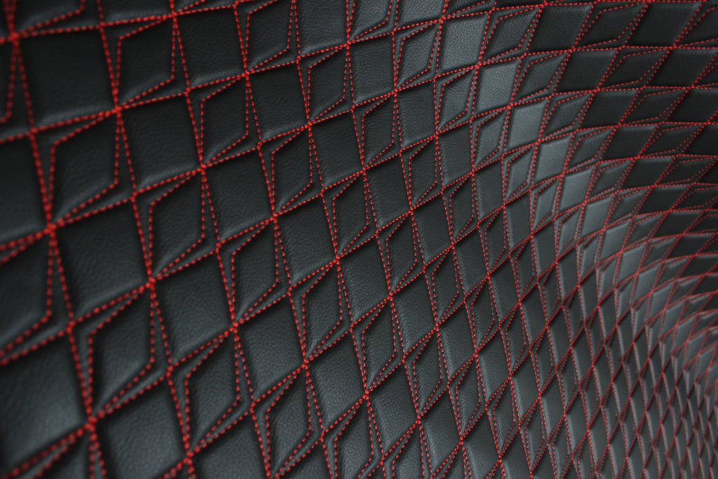 Red Upholstery Synthetic Butterfly Stitched Leather & Foam Backing - Perfect for DIY Projects |Car Seats | Door ,Interior, Headline |140cm Width