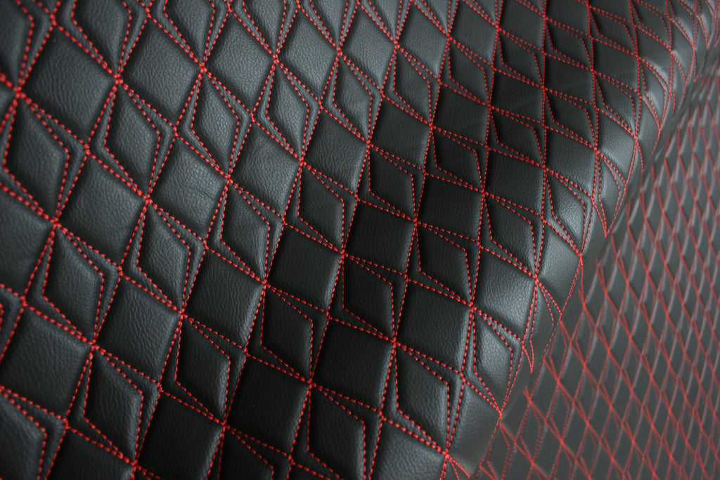 Red Upholstery Synthetic Butterfly Stitched Leather & Foam Backing - Perfect for DIY Projects |Car Seats | Door ,Interior, Headline |140cm Width