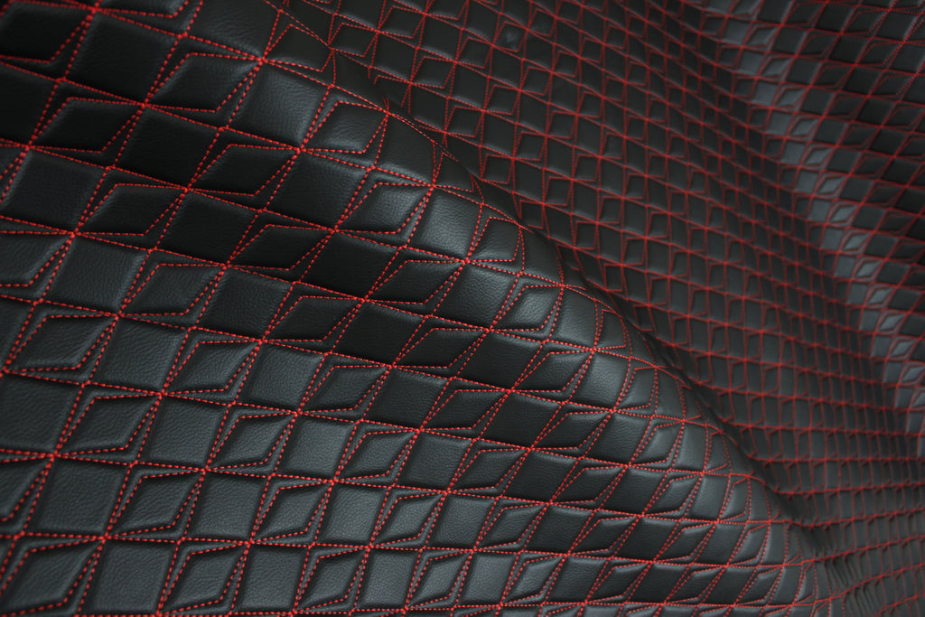 Red Upholstery Synthetic Butterfly Stitched Leather & Foam Backing - Perfect for DIY Projects |Car Seats | Door ,Interior, Headline |140cm Width