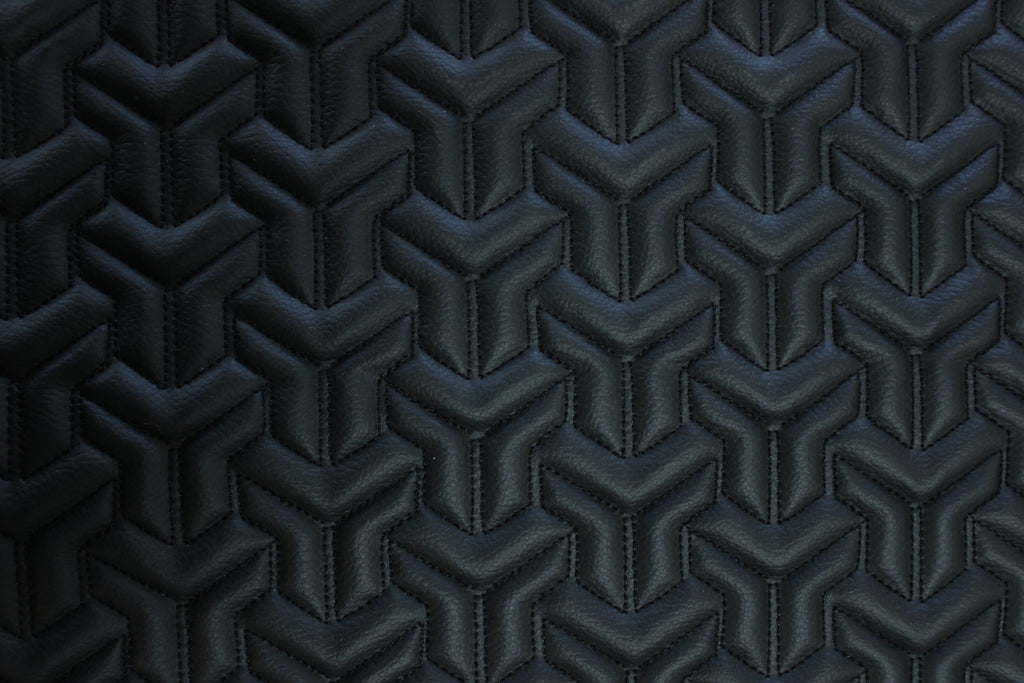 Trio Triangle Black Quilted Faux Leather Upholstery Fabric | Foam Backing | Automotive, Marine, Furniture | 140cm (55.1") Wide Mercedes - BMW - VW