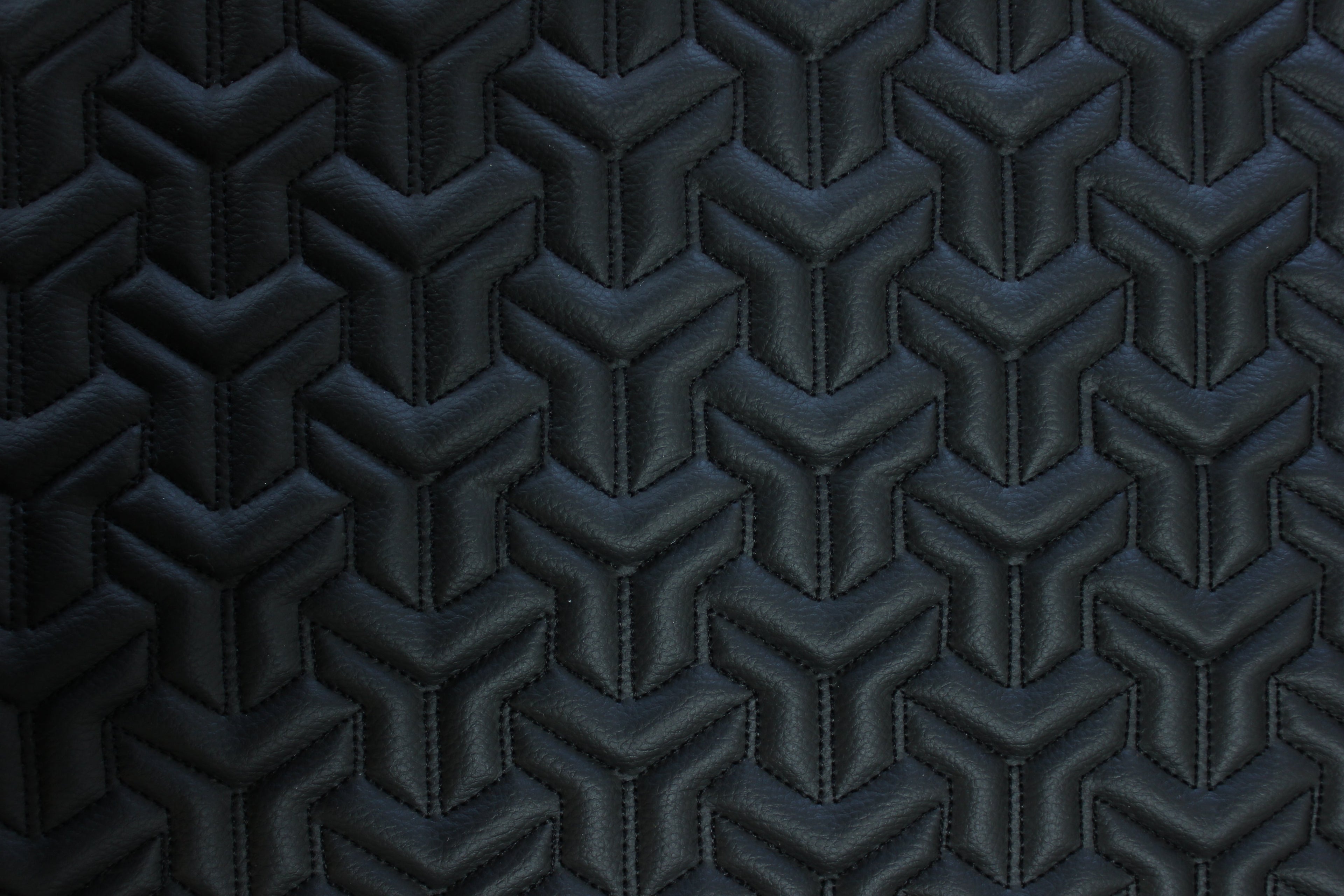 Trio Triangle Black Quilted Faux Leather Upholstery Fabric | Foam Backing | Automotive, Marine, Furniture | 140cm (55.1") Wide Mercedes - BMW - VW
