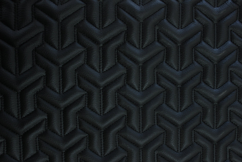 Trio Triangle Black Quilted Faux Leather Upholstery Fabric | Foam Backing | Automotive, Marine, Furniture | 140cm (55.1") Wide Mercedes - BMW - VW