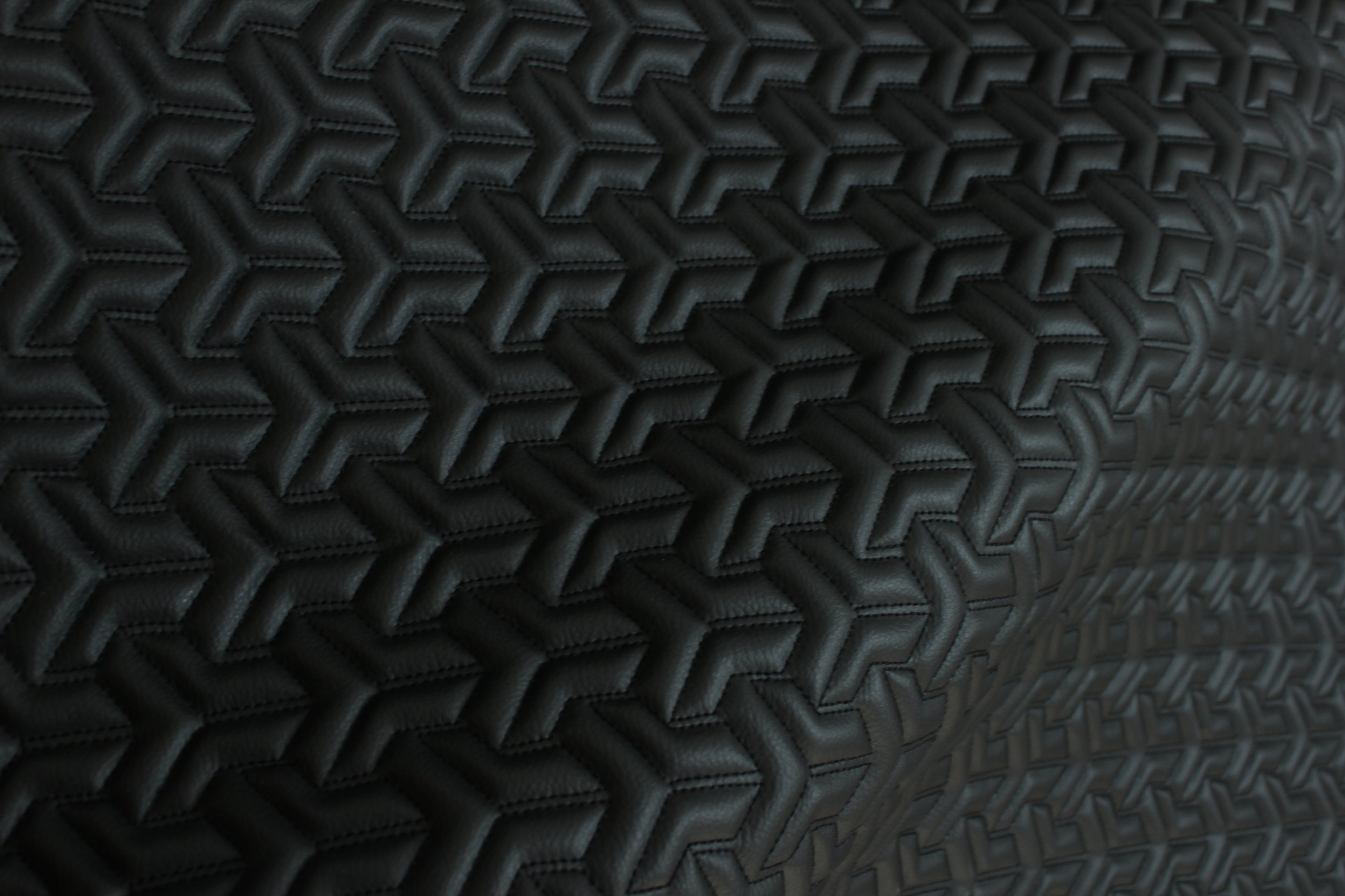 Trio Triangle Black Quilted Faux Leather Upholstery Fabric | Foam Backing | Automotive, Marine, Furniture | 140cm (55.1") Wide Mercedes - BMW - VW