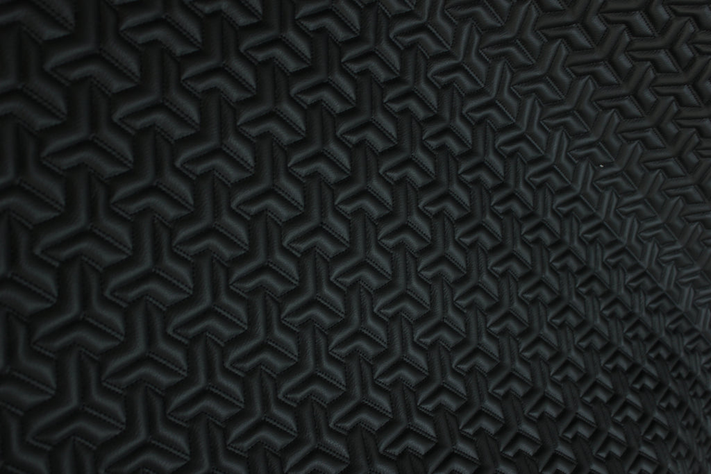 Trio Triangle Black Quilted Faux Leather Upholstery Fabric | Foam Backing | Automotive, Marine, Furniture | 140cm (55.1") Wide Mercedes - BMW - VW