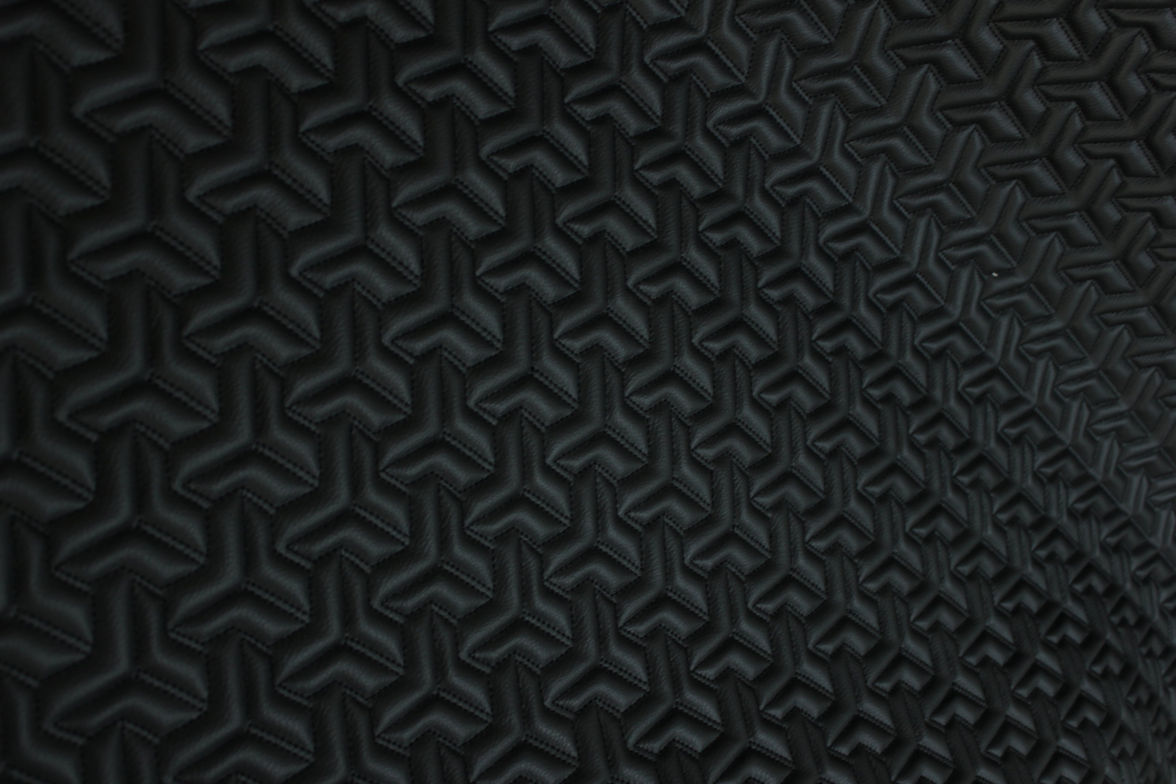 Trio Triangle Black Quilted Faux Leather Upholstery Fabric | Foam Backing | Automotive, Marine, Furniture | 140cm (55.1") Wide Mercedes - BMW - VW
