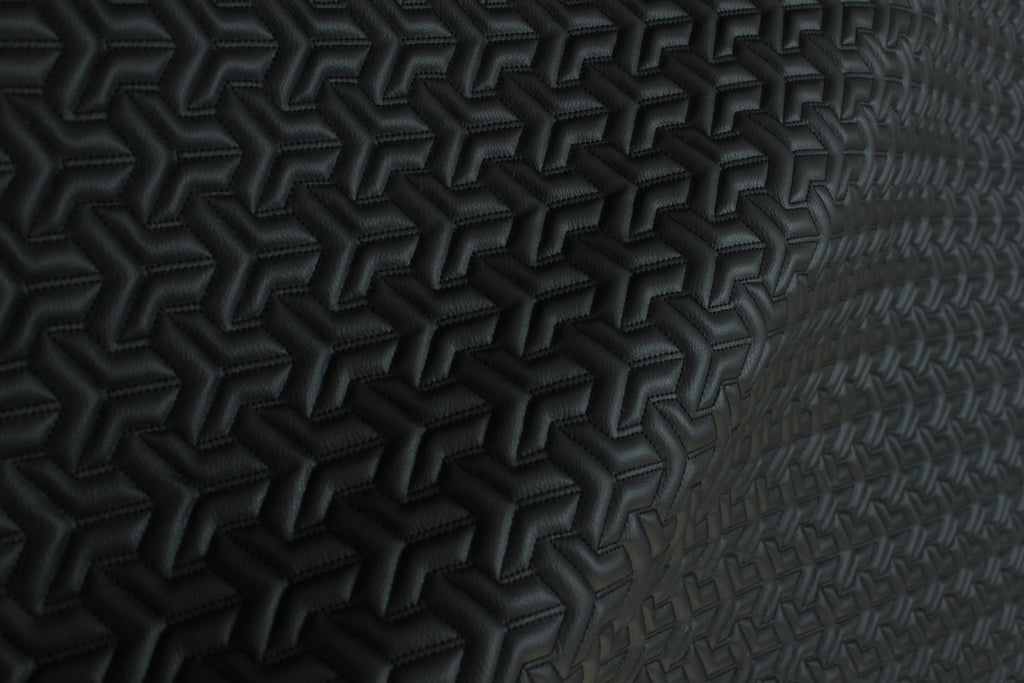 Trio Triangle Black Quilted Faux Leather Upholstery Fabric | Foam Backing | Automotive, Marine, Furniture | 140cm (55.1") Wide Mercedes - BMW - VW