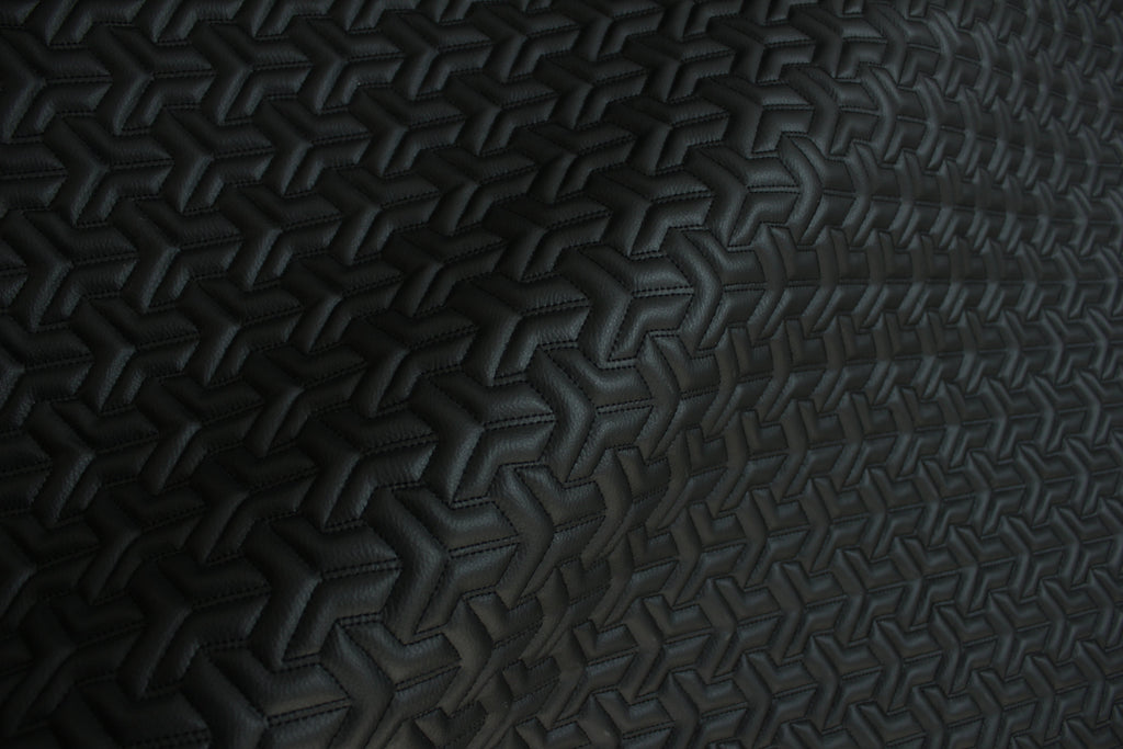 Trio Triangle Black Quilted Faux Leather Upholstery Fabric | Foam Backing | Automotive, Marine, Furniture | 140cm (55.1") Wide Mercedes - BMW - VW