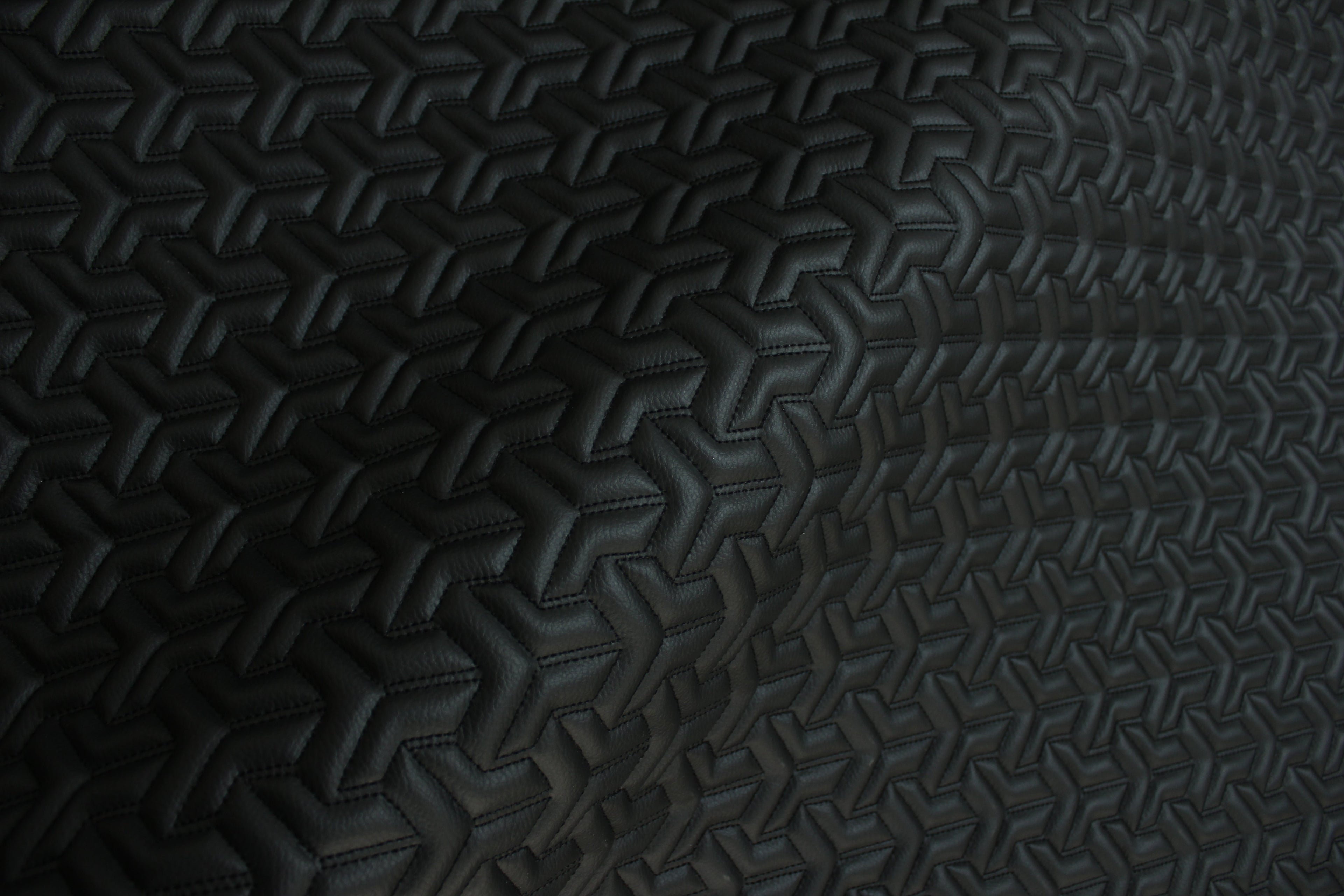 Trio Triangle Black Quilted Faux Leather Upholstery Fabric | Foam Backing | Automotive, Marine, Furniture | 140cm (55.1") Wide Mercedes - BMW - VW