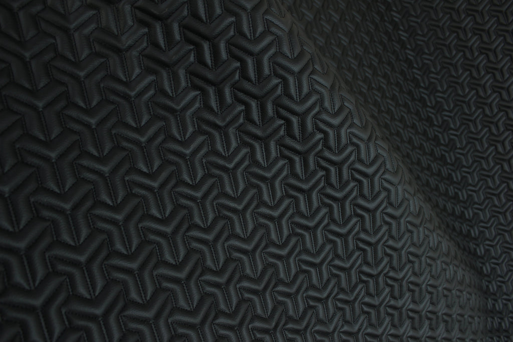 Trio Triangle Black Quilted Faux Leather Upholstery Fabric | Foam Backing | Automotive, Marine, Furniture | 140cm (55.1") Wide Mercedes - BMW - VW
