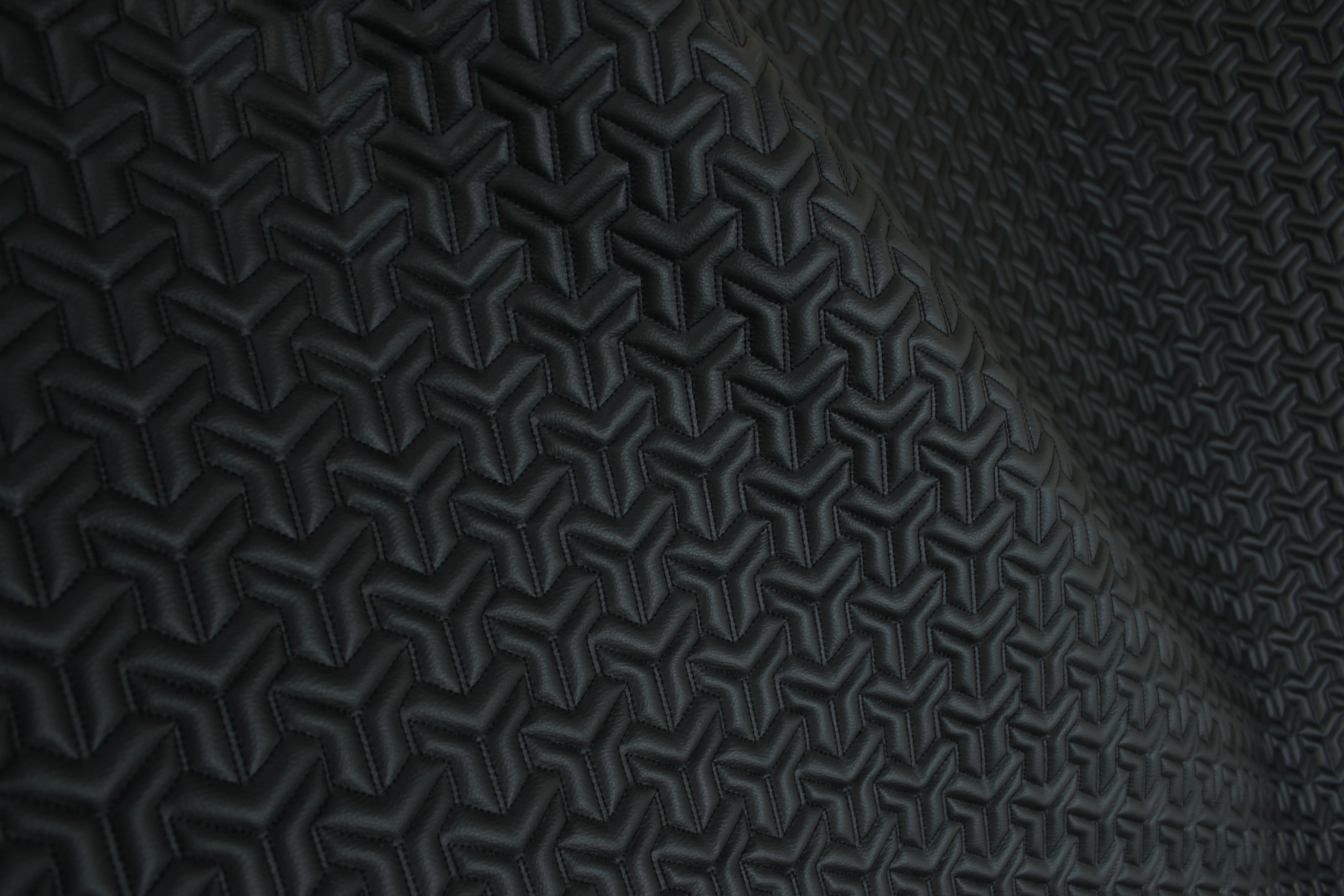 Trio Triangle Black Quilted Faux Leather Upholstery Fabric | Foam Backing | Automotive, Marine, Furniture | 140cm (55.1") Wide Mercedes - BMW - VW