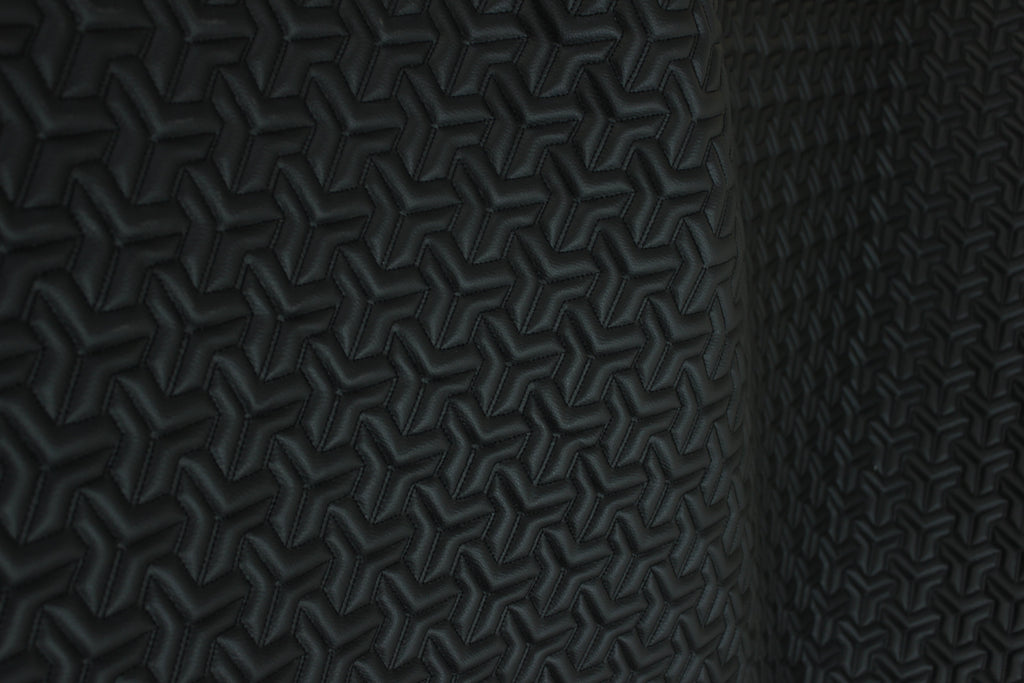 Trio Triangle Black Quilted Faux Leather Upholstery Fabric | Foam Backing | Automotive, Marine, Furniture | 140cm (55.1") Wide Mercedes - BMW - VW