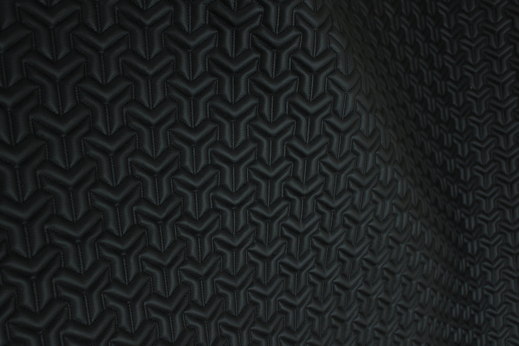 Trio Triangle Black Quilted Faux Leather Upholstery Fabric | Foam Backing | Automotive, Marine, Furniture | 140cm (55.1") Wide Mercedes - BMW - VW