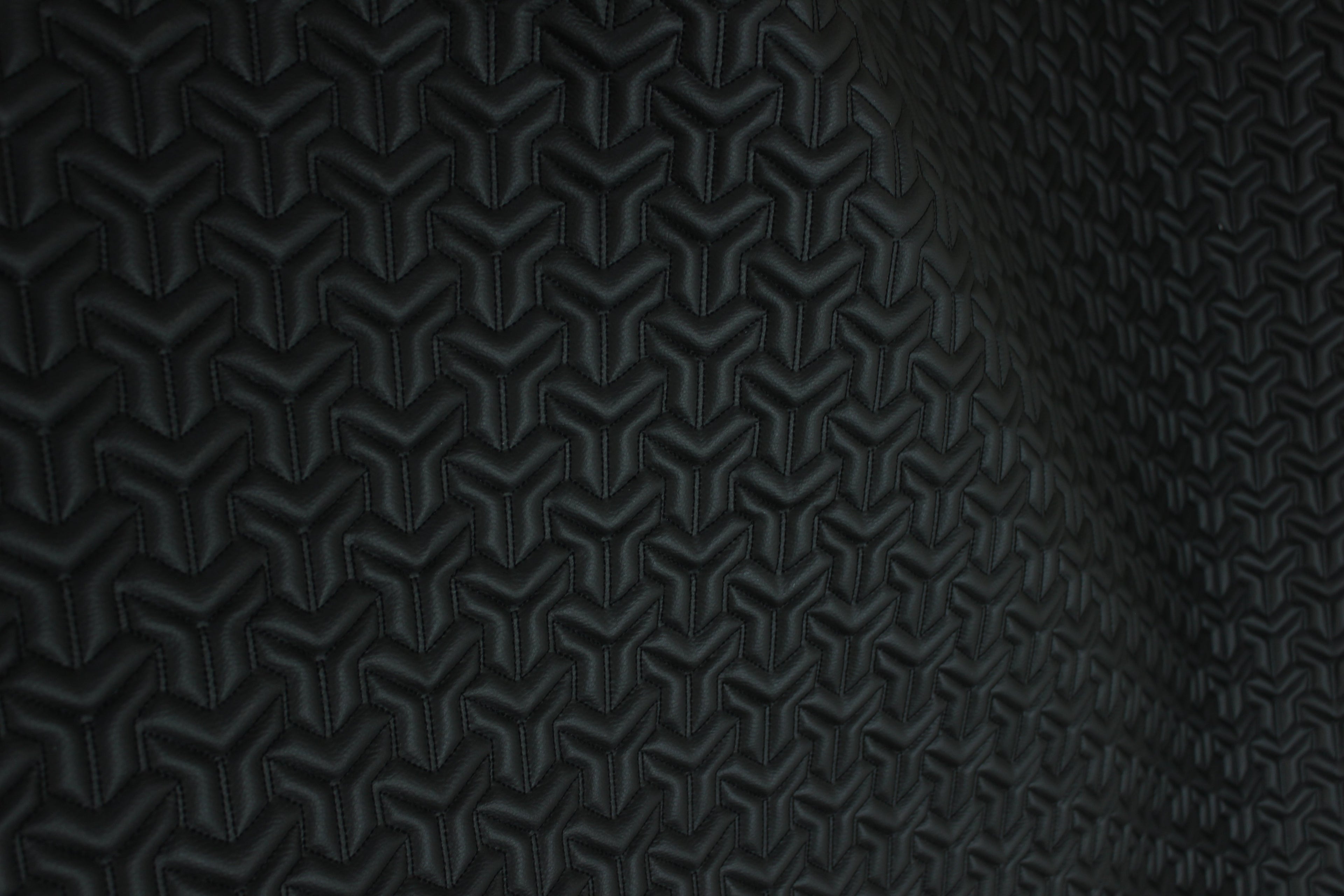 Trio Triangle Black Quilted Faux Leather Upholstery Fabric | Foam Backing | Automotive, Marine, Furniture | 140cm (55.1") Wide Mercedes - BMW - VW