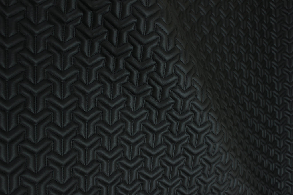 Trio Triangle Black Quilted Faux Leather Upholstery Fabric | Foam Backing | Automotive, Marine, Furniture | 140cm (55.1") Wide Mercedes - BMW - VW
