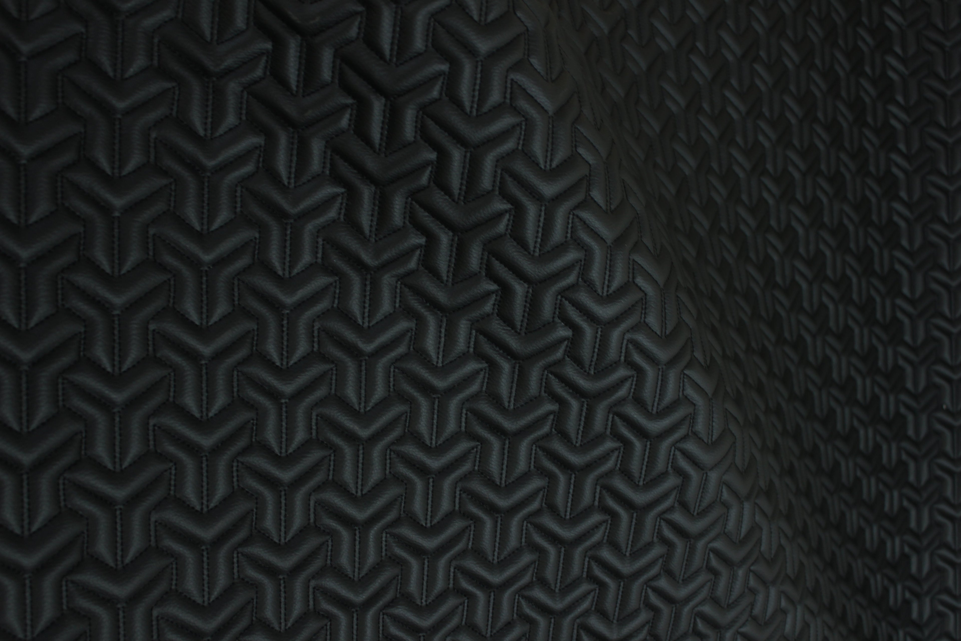 Trio Triangle Black Quilted Faux Leather Upholstery Fabric | Foam Backing | Automotive, Marine, Furniture | 140cm (55.1") Wide Mercedes - BMW - VW