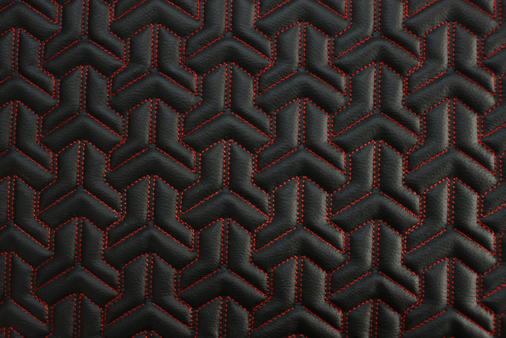 Trio Triangle Red Quilted Faux Leather Upholstery Fabric | Foam Backing | Automotive, Marine, Furniture | 140cm (55.1") Wide Mercedes - BMW - VW