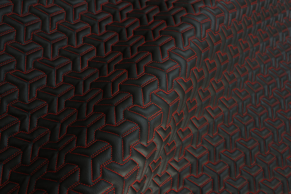 Trio Triangle Red Quilted Faux Leather Upholstery Fabric | Foam Backing | Automotive, Marine, Furniture | 140cm (55.1") Wide Mercedes - BMW - VW