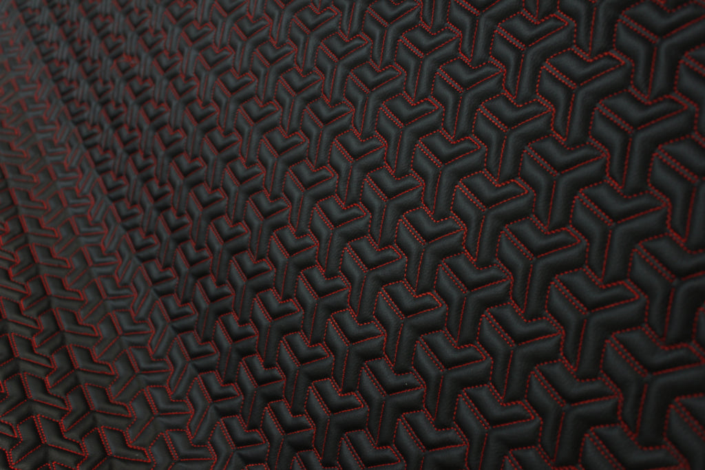 Trio Triangle Red Quilted Faux Leather Upholstery Fabric | Foam Backing | Automotive, Marine, Furniture | 140cm (55.1") Wide Mercedes - BMW - VW