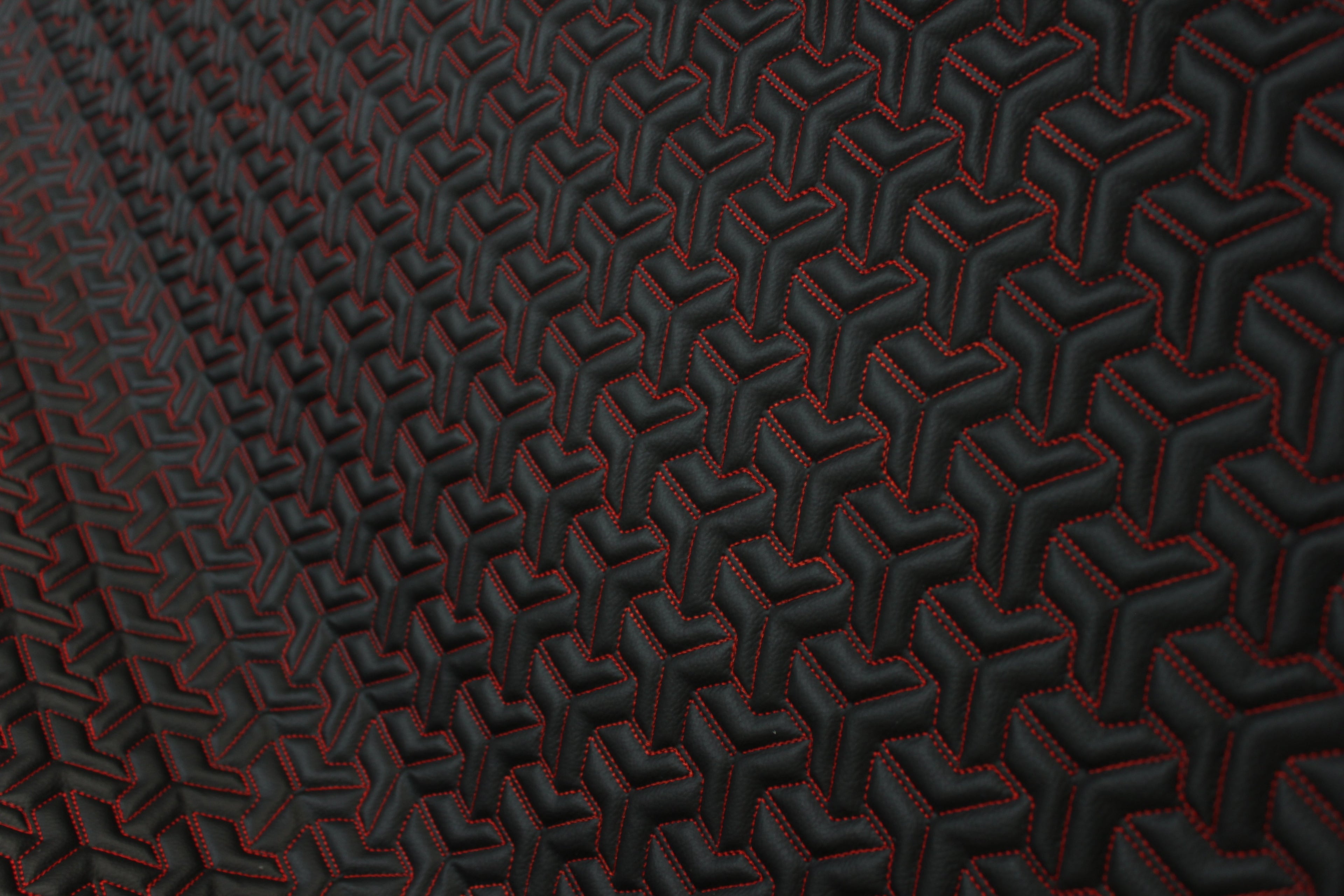 Trio Triangle Red Quilted Faux Leather Upholstery Fabric | Foam Backing | Automotive, Marine, Furniture | 140cm (55.1") Wide Mercedes - BMW - VW