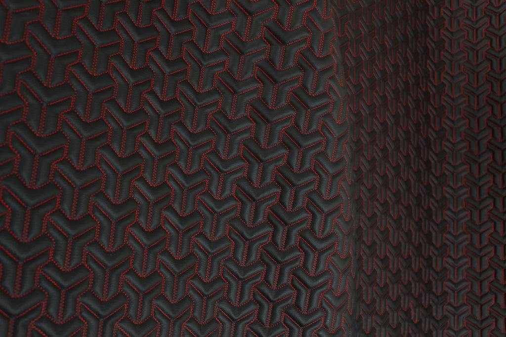 Trio Triangle Red Quilted Faux Leather Upholstery Fabric | Foam Backing | Automotive, Marine, Furniture | 140cm (55.1") Wide Mercedes - BMW - VW