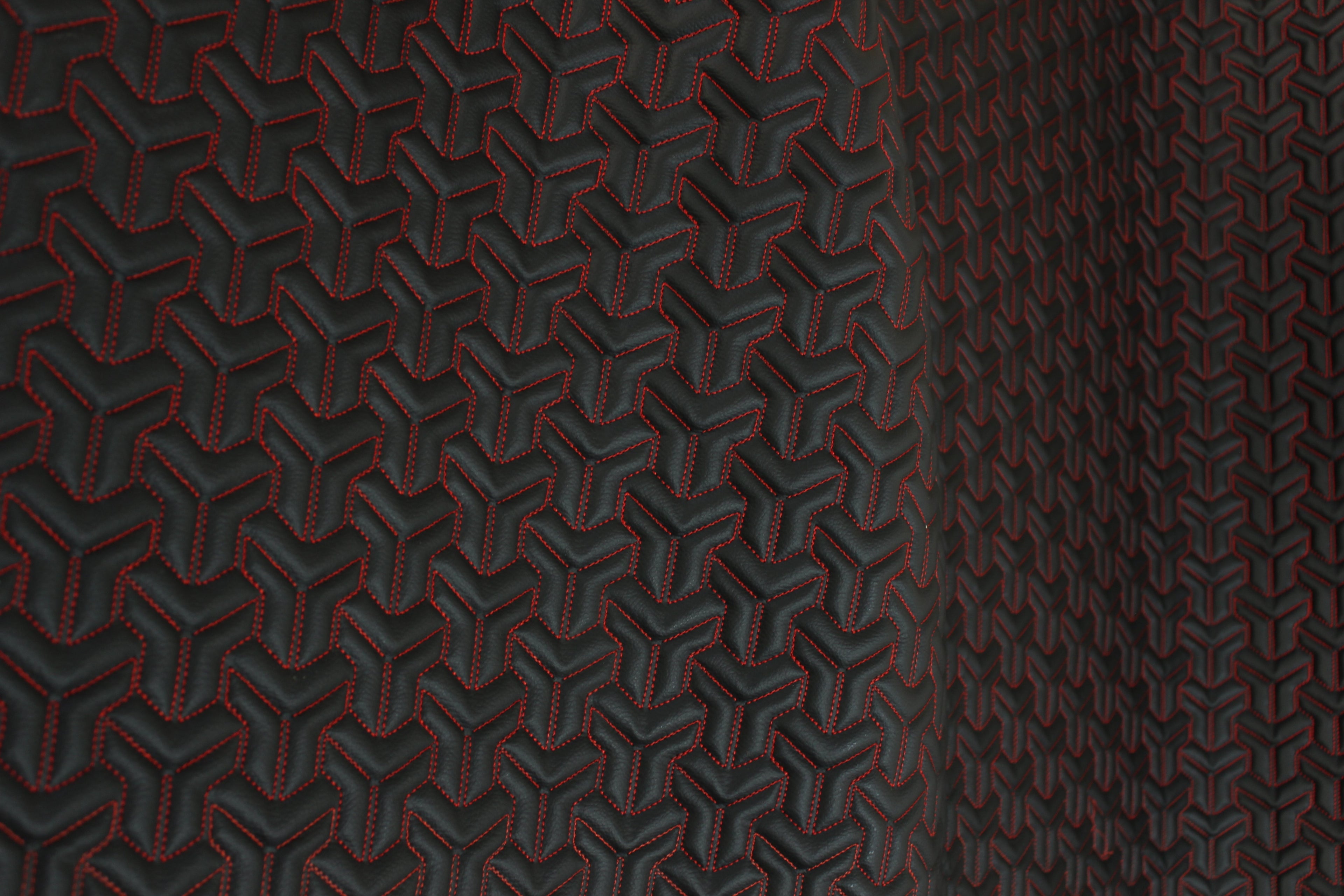 Trio Triangle Red Quilted Faux Leather Upholstery Fabric | Foam Backing | Automotive, Marine, Furniture | 140cm (55.1") Wide Mercedes - BMW - VW