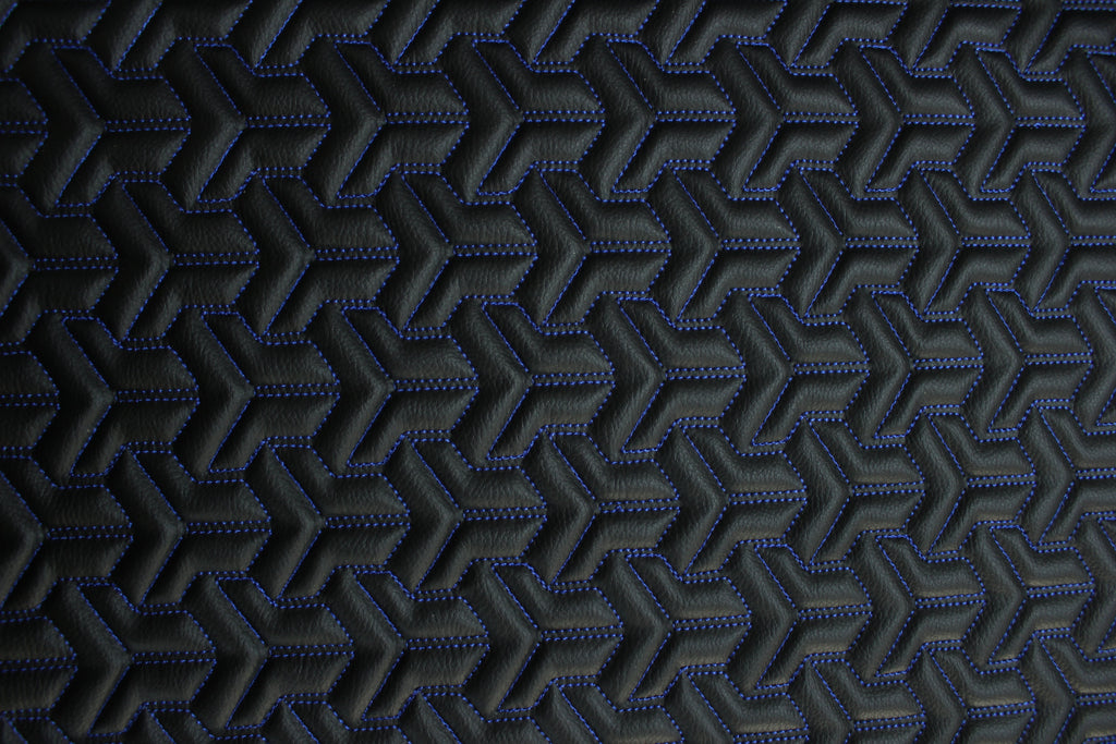 Trio Triangle Blue Quilted Faux Leather Upholstery Fabric | Foam Backing | Automotive, Marine, Furniture | 140cm (55.1") Wide Mercedes - BMW - VW