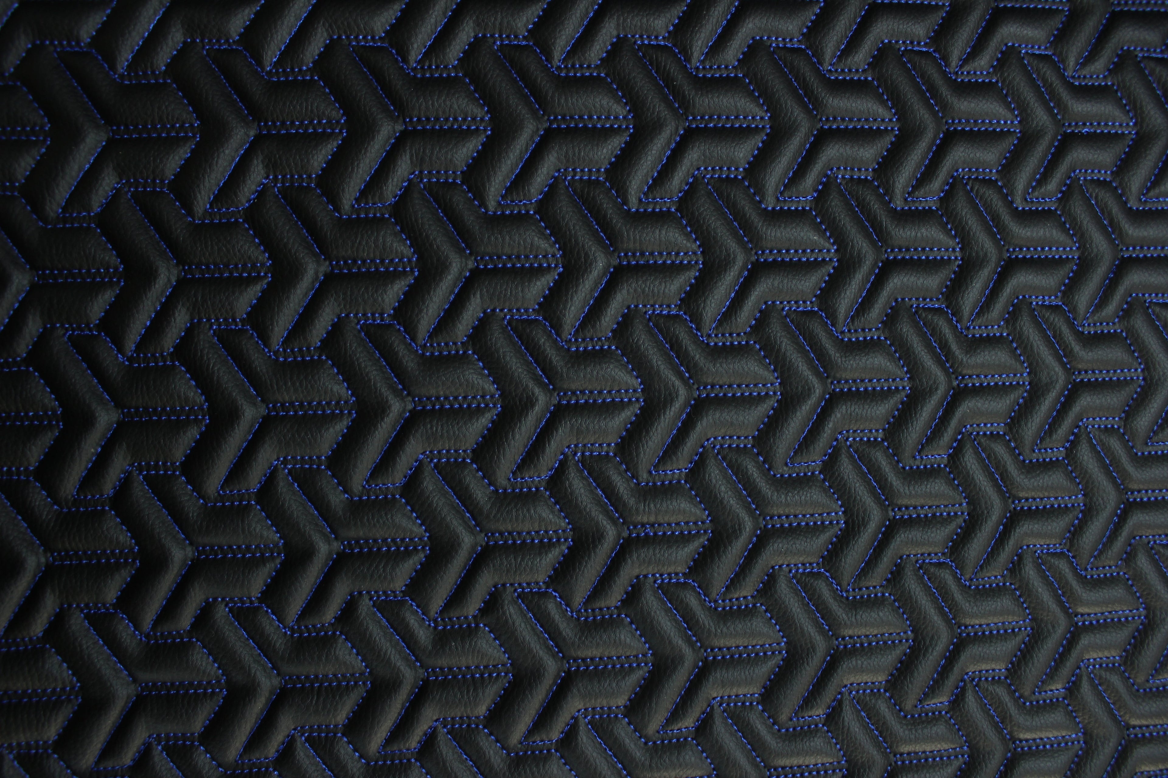 Trio Triangle Blue Quilted Faux Leather Upholstery Fabric | Foam Backing | Automotive, Marine, Furniture | 140cm (55.1") Wide Mercedes - BMW - VW