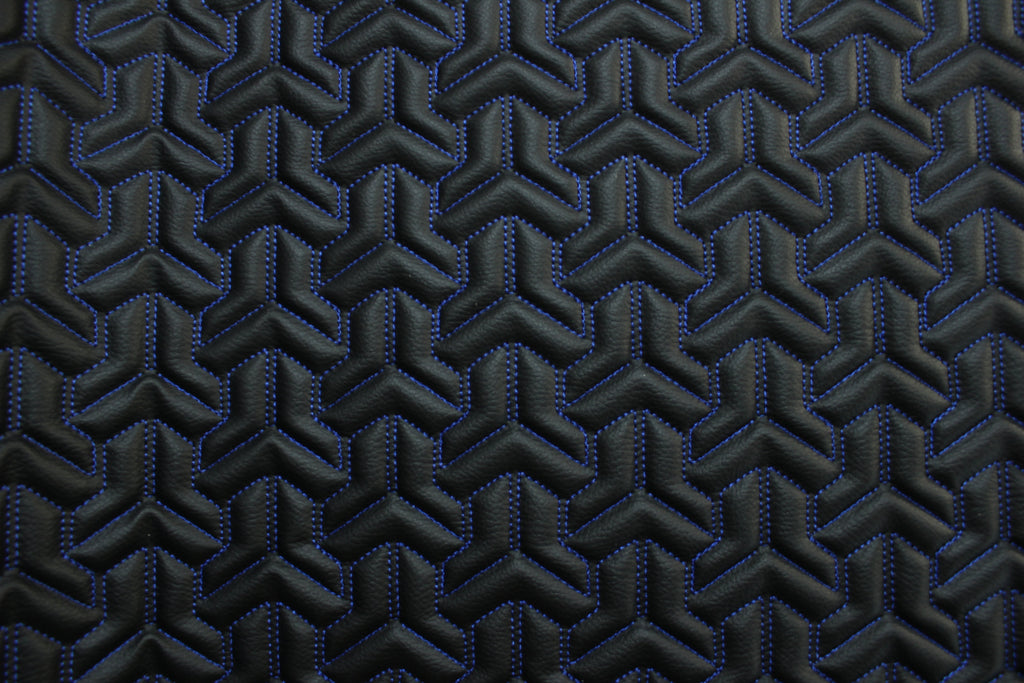 Trio Triangle Blue Quilted Faux Leather Upholstery Fabric | Foam Backing | Automotive, Marine, Furniture | 140cm (55.1") Wide Mercedes - BMW - VW